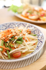 Green papaya salad or Som tam in Thai street food