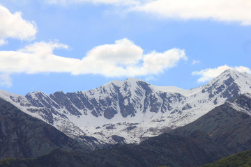 panorama of mountains with snow and glacier