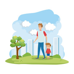 young father with son in the park scene
