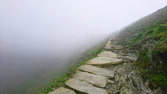 PYG Path in fog Mount Snowdon Wales, UK