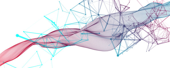 Polygonal science background with connecting dots and lines. Digital data visualization.