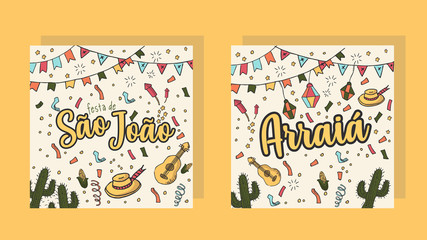 Festa de São João. Festa Junina - Latin American holiday.  Vector illustration great for social media. Chalkboard design. Mexico and Brazil.