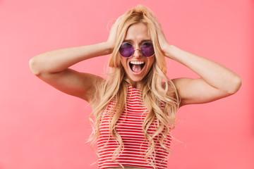 Portrait of a confused blonde woman