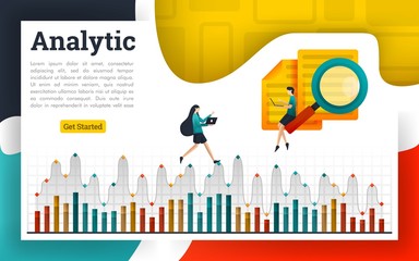Analyze documents and explain on analytic charts, vector illustration concept can be use for, landing page, template, ui ux, web, mobile app, poster, banner, website, flyer, ads