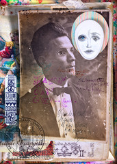 Scrapbooks and macabre and surreal collages with drawings and old vintage photographs