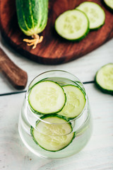 Water infused with sliced cucumber
