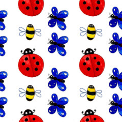 seamless pattern ladybug ladybird butterfly bee insect illustrationfor baby kids red blue yellow black