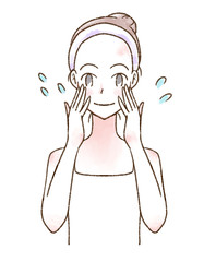 水彩 女性 イラスト スキンケア 笑顔