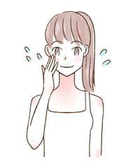 水彩 女性 イラスト スキンケア 笑顔