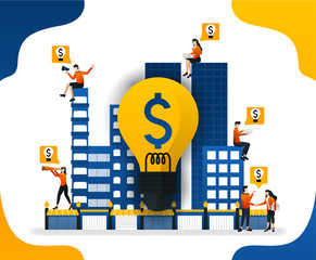 Idea to build a smart city. creating a financial system in the city, concept vector ilustration. can use for landing page, template, ui, web, mobile app, poster, banner, flyer, background, website
