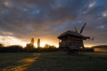 Authentic windmill in the evening