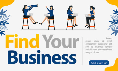 Job interviews for companies, businesses and services. with the words Find Your Business, concept vector illustration. can use for landing page, template, ui, web, mobile app, poster, banner, flyer