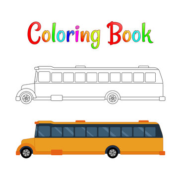 School bus coloring page, back to school concept, kids school vector illustration, school bus isolated on white background. EPS 10
