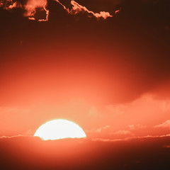 colorful dramatic sky with cloud at sunset vintage style