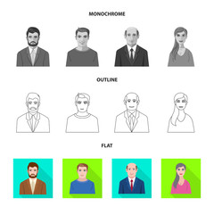 Vector design of hairstyle and profession  sign. Set of hairstyle and character  stock vector illustration.