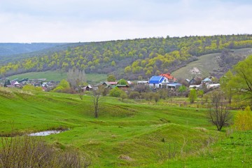 Village in the mountains.Beautiful spring landscape.