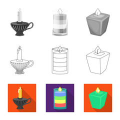 Isolated object of relaxation and flame symbol. Collection of relaxation and wax stock symbol for web.