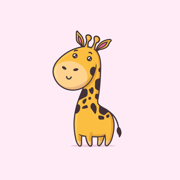 Cute kawaii giraffe animal vector cartoon illustration