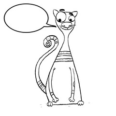 Funny happy cat sitting, cute cartoon animal character