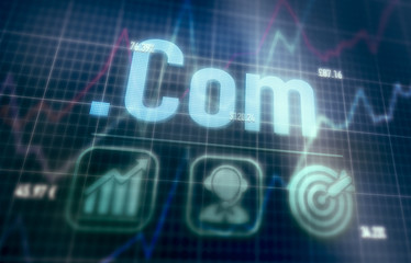 Dot Com concept on a blue dot matrix computer display.