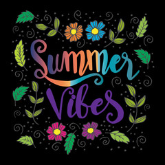 Summer vibes  hand drawn vector lettering phrase.