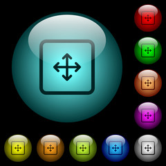 Drag object icons in color illuminated glass buttons