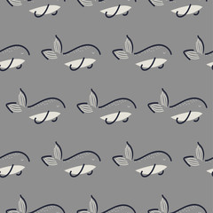Fototapeta premium Fish seamless vector pattern. Hand drawn style gray fun fish background.