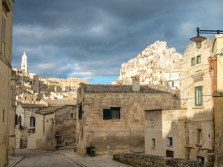 Alley in Matera, european capital of culture on 2019, built on the stones