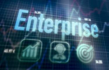 Enterprise concept on a blue dot matrix computer display.