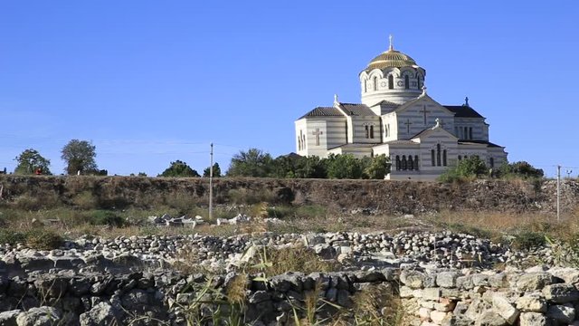 Ruins of Chersonesus - ancient Greek town near modern Sevastopol. St. Vladimir's Cathedral. UNESCO World Heritage Site. Crimea