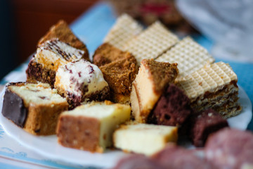 Homemade sweets from grandma. Cheesecake, waffles.Ukrainian folk cuisine