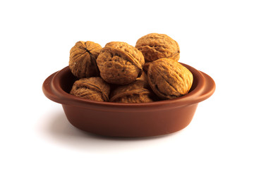 Walnuts on a white background