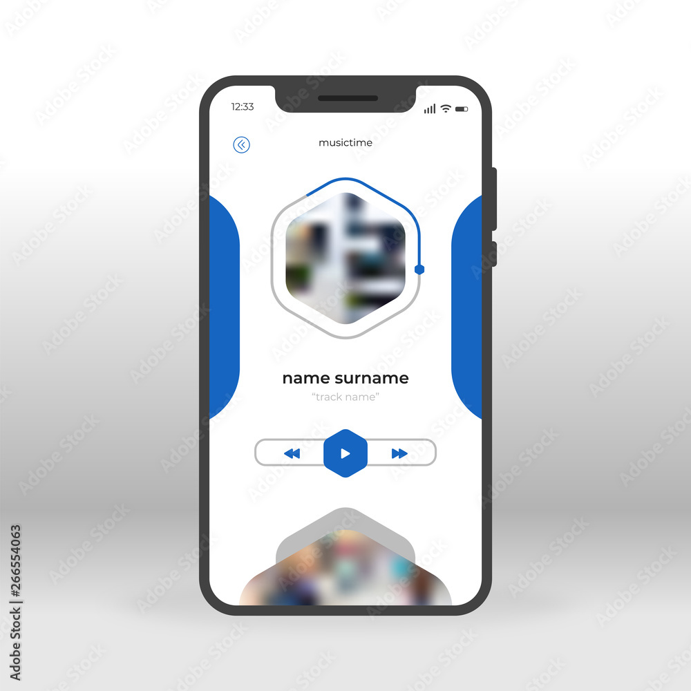 Aufkleber blue music player ui, ux, gui screen for mobile apps design. modern responsive user interface design