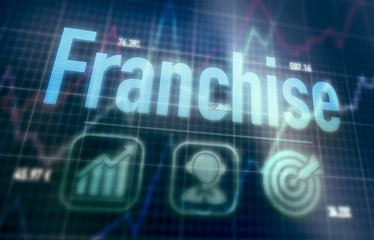 Franchise concept on a blue dot matrix computer display.