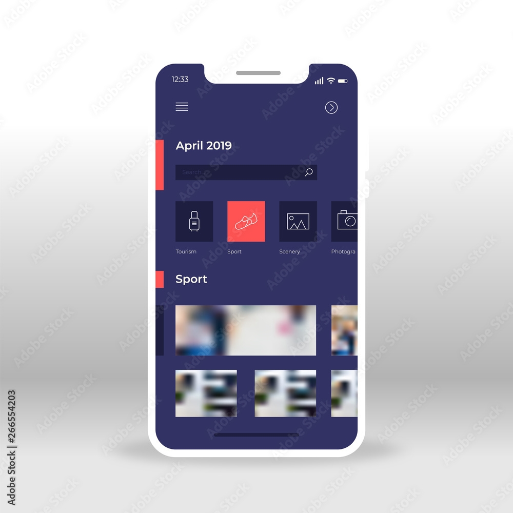 Poster purple and red products shopping ui, ux, gui screen for mobile apps design. modern responsive user i