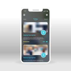 Blue and black movie raitings UI, UX, GUI screen for mobile apps design. Modern responsive user interface design of mobile applications including Online TV screen
