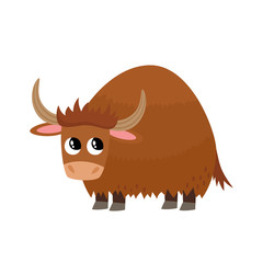 Cartoon funny standing yak isolated on white.