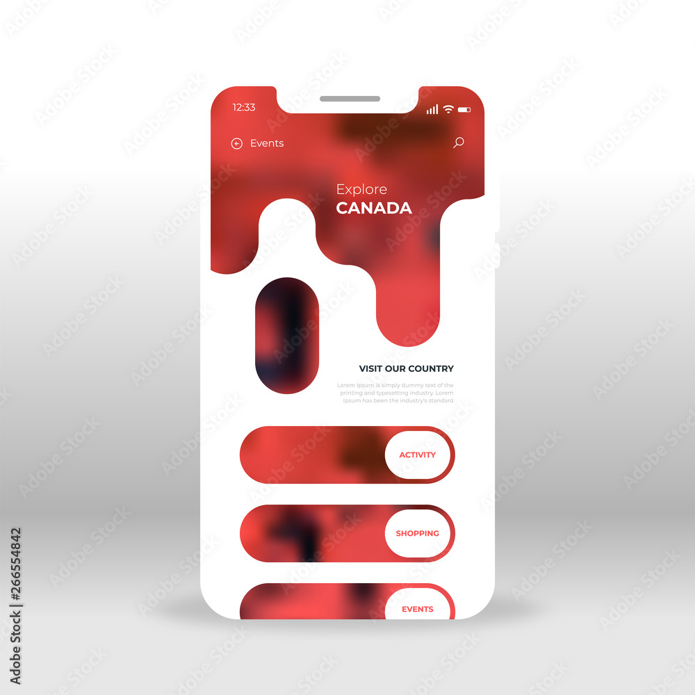 Aufkleber red events ui, ux, gui screen for mobile apps design. modern responsive user interface design of mob