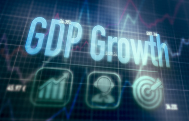 GDP Growth concept on a blue dot matrix computer display.