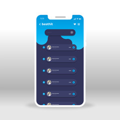 Blue music player and tracks UI, UX, GUI screen for mobile apps design. Modern responsive user interface design of mobile applications including Music playlist screen