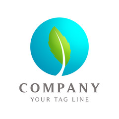leaf icon, bright green and blue logo templates