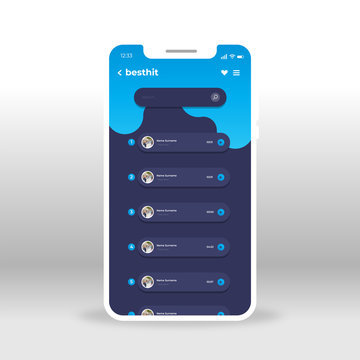 Blue Music Player And Tracks UI, UX, GUI Screen For Mobile Apps Design. Modern Responsive User Interface Design Of Mobile Applications Including Music Playlist Screen