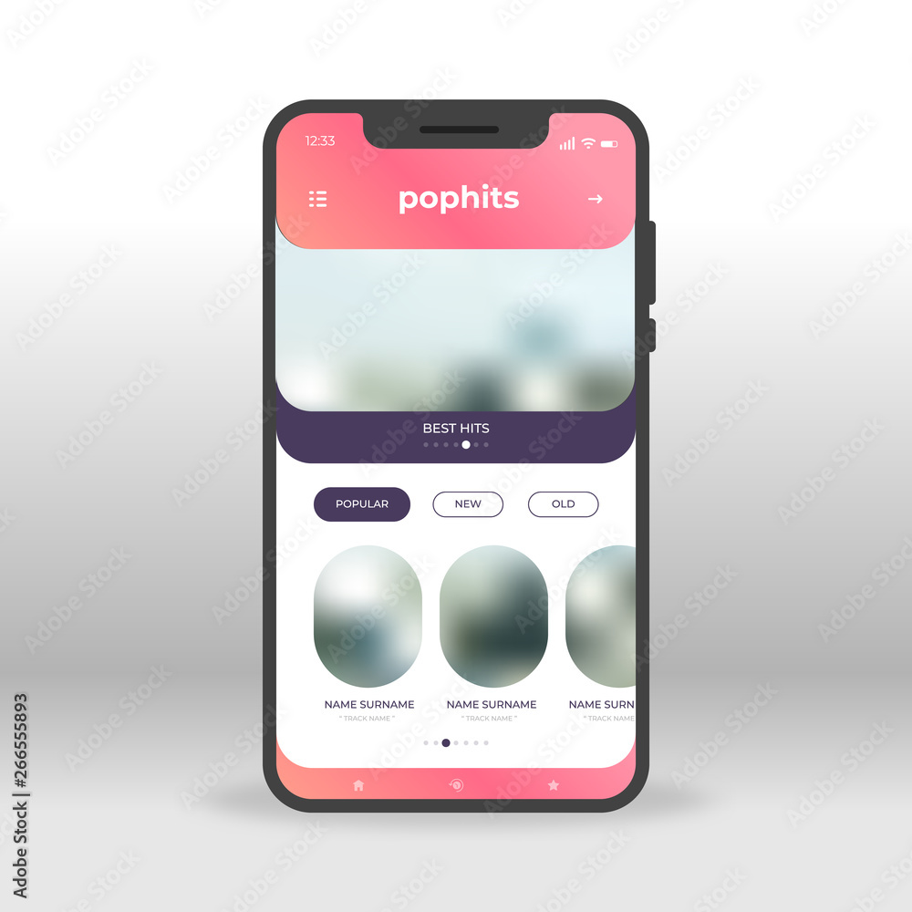 Aufkleber red pop hits ui, ux, gui screen for mobile apps design. modern responsive user interface design of m