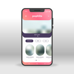 Red pop hits UI, UX, GUI screen for mobile apps design. Modern responsive user interface design of mobile applications including Music screen