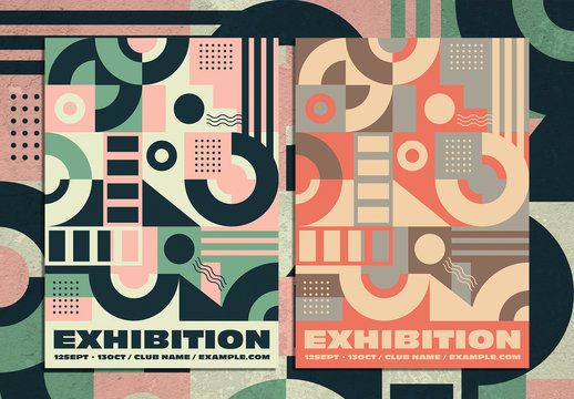 Vintage Abstract Flyer Layout with Colorful Geometric Pattern