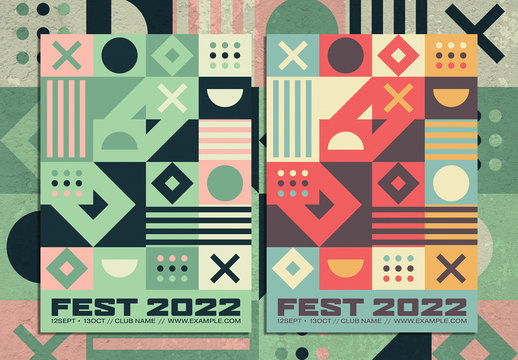 Retro Abstract Geometric Poster Layout with Colorful Decorative Squares