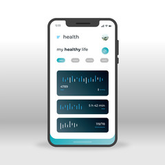 Blue health UI, UX, GUI screen for mobile apps design. Modern responsive user interface design of mobile applications including Healthy Life screen