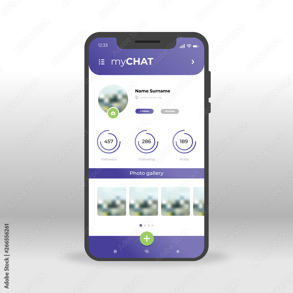 Aufkleber purple my chat ui, ux, gui screen for mobile apps design. modern responsive user interface design of