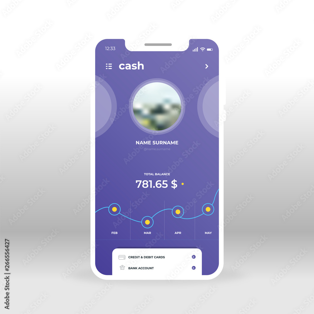 Poster purple cash page of online banking ui, ux, gui screen for mobile apps design. modern responsive user