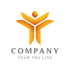 abstract logo template in the form of a human body that raises his hand